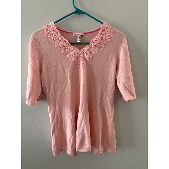 Isaac Mizrahi Sweaters - Isaac Mizrahi Top Women's Small Pink Sweater Embroidered Babydoll Feminine Lace